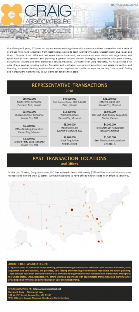 2018 Representative Transactions